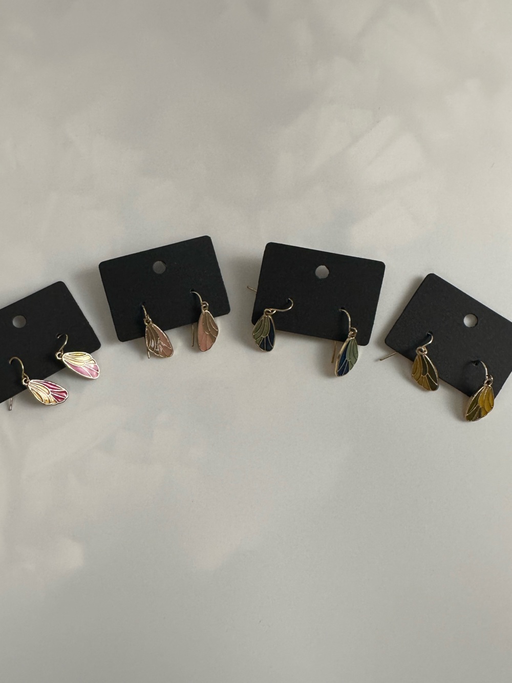 Gold Tone Enamel Butterfly Wing Dangle Earrings